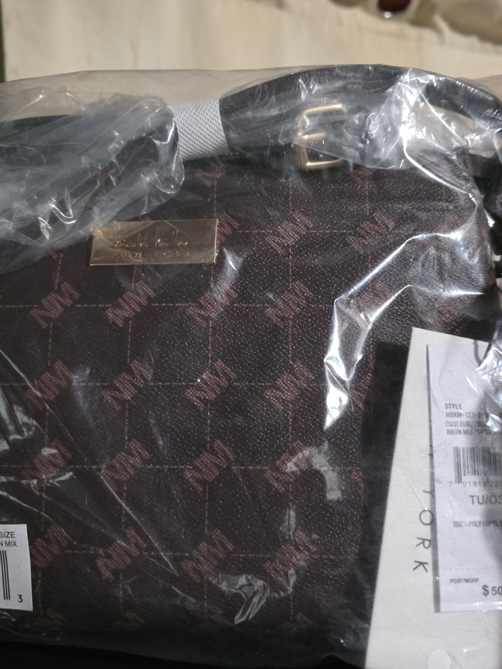 Monogrammed Nicole Miller Brown Cross Body Bag with Pink Logo Accents
